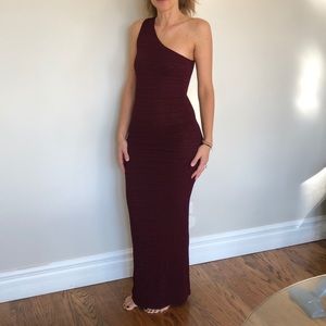 Sexy one shoulder long embossed ankle length dress